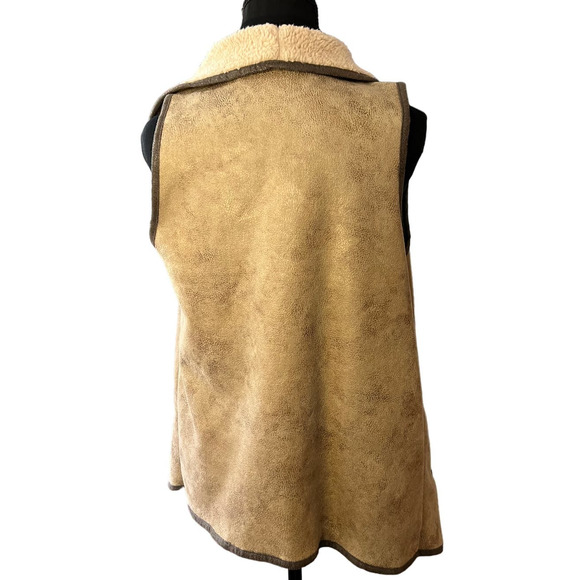 Jodifl Tan Faux Suede Fleece Lined Open Front Vest Size S - Picture 3 of 9